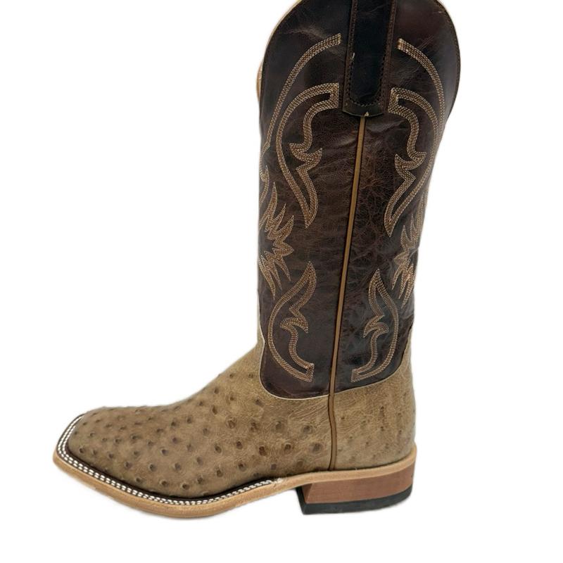 Anderson Bean Men's Boots: Rum Brown Glazed Ostrich/Brass Explosion Top (Made in Texas)