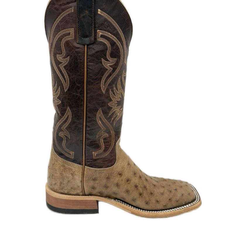Anderson Bean Men's Boots: Rum Brown Glazed Ostrich/Brass Explosion Top (Made in Texas)